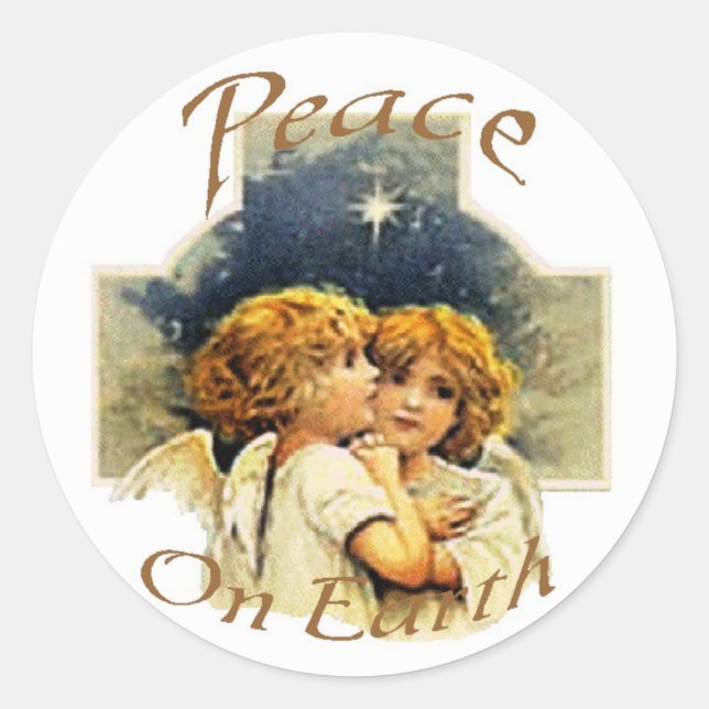 Christmas Angels-Peace on Earth Classic Round Sticker (Front)