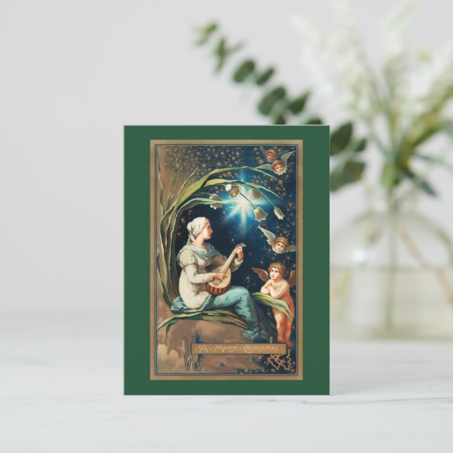 Christmas angels, stars, women and the moon  holiday postcard (Standing Front)