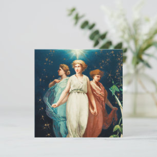 Christmas angels, stars, women, the moon holiday card
