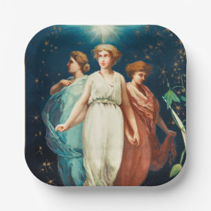 Christmas angels, stars, women, the moon  holiday  paper plate