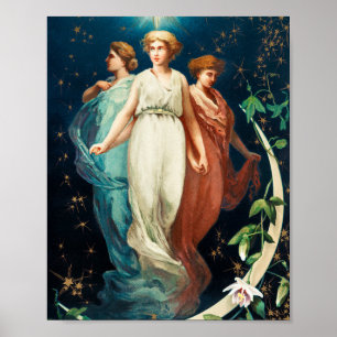 Christmas angels, stars, women, the moon  holiday poster