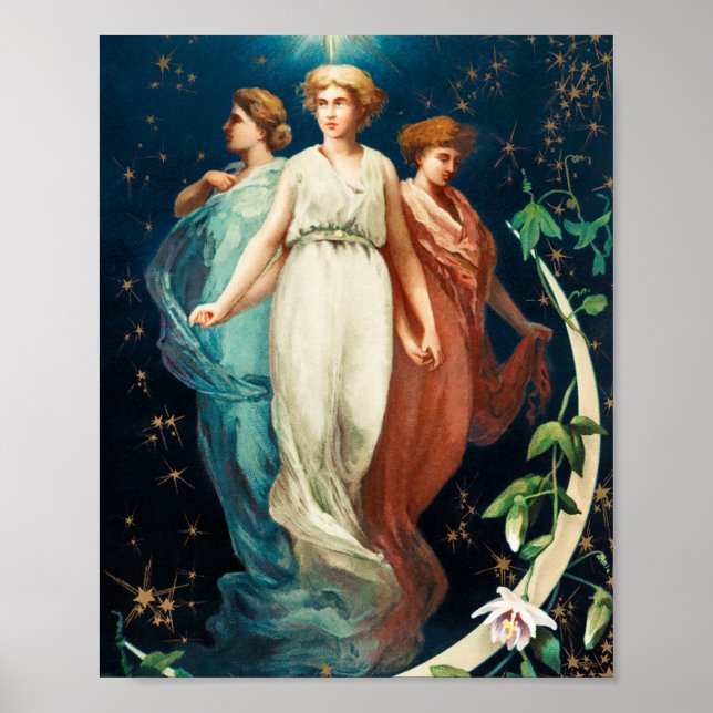 Christmas angels, stars, women, the moon  holiday poster (Front)