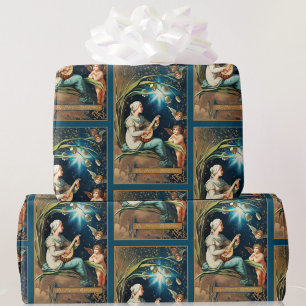 Christmas Angels Vintage Card Reproduction Wrapping Paper