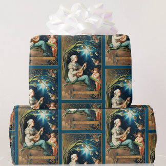 Christmas Angels Vintage Card Reproduction Wrapping Paper