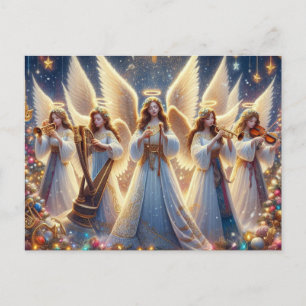 Christmas angels with music instruments holiday postcard