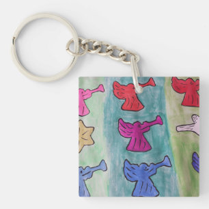 Christmas Angels With Trumpets Acrylic Key Ring