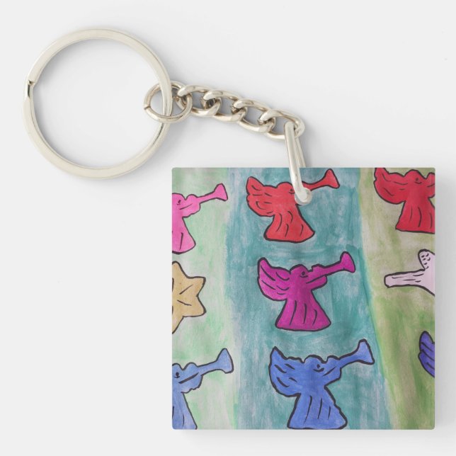 Christmas Angels With Trumpets  Acrylic Key Ring (Front)
