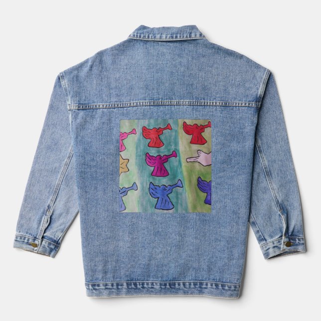 Christmas Angels With Trumpets Denim Jacket (Back)