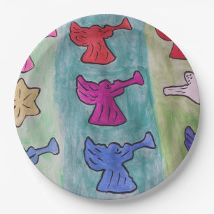 Christmas Angels With Trumpets Paper Plate