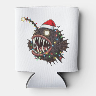 Christmas Anglerfish Lophius Santa Hat Holiday Can Cooler