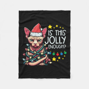 Christmas Angry Cat Is This Jolly Enough Xmas Men  Fleece Blanket