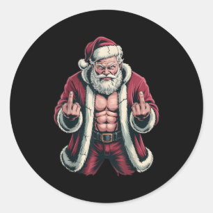 Christmas Angry Santa Middle Finger Sarcastic Xmas Classic Round Sticker