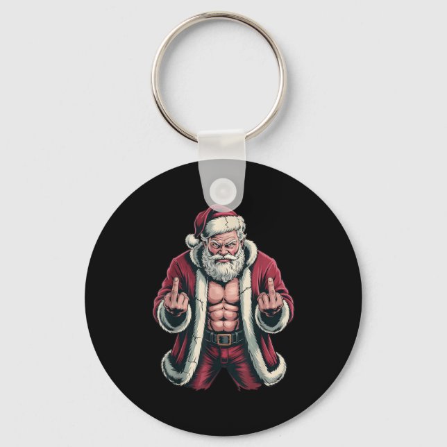 Christmas Angry Santa Middle Finger Sarcastic Xmas Key Ring (Front)