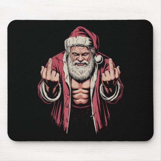 Christmas Angry Santa Middle Finger Sarcastic Xmas Mouse Mat (Front)