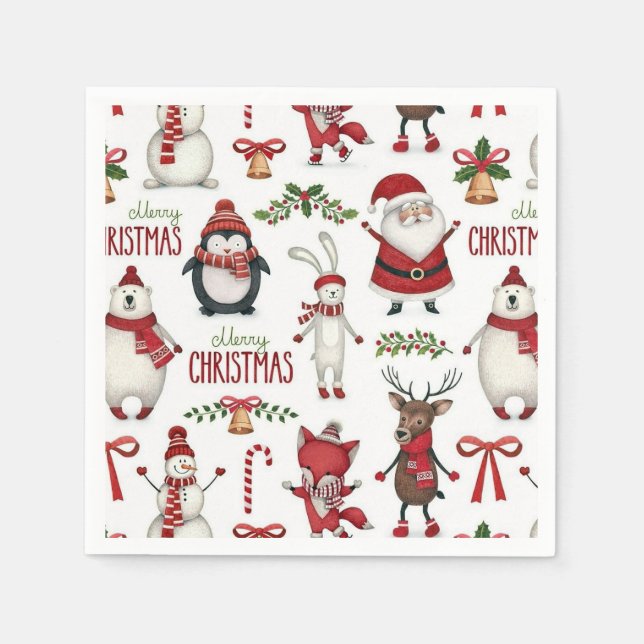 Christmas animal pattern napkin (Front)