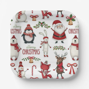 Christmas animal pattern paper plate