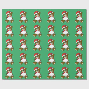 Christmas Animal Santa Teddy Bear Art Wrapping Paper