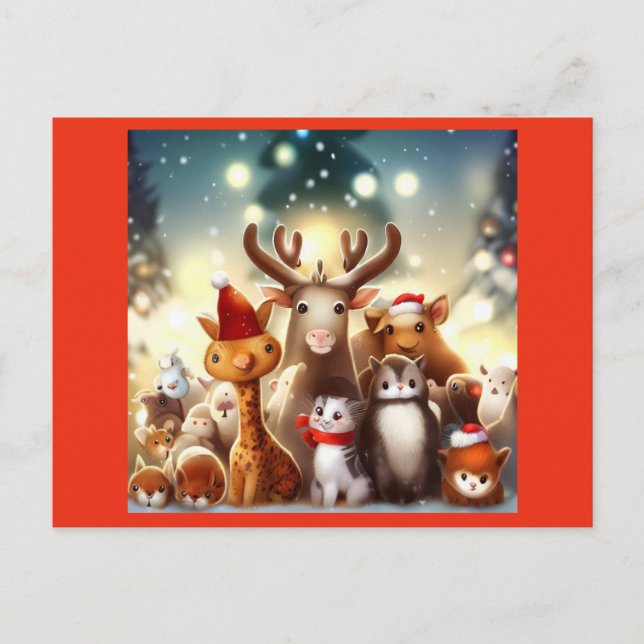 Christmas Animals 7 Holiday Postcard (Front)