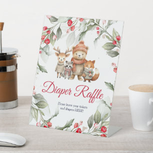 Christmas Animals Baby Shower Diaper Raffle Sign