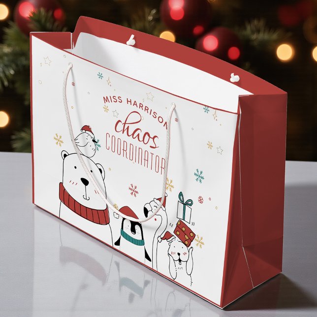 Christmas Animals Chaos Coordinator Personalised Large Gift Bag (Creator Uploaded)