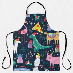 Christmas Animals, Cute Seamless Design. Apron