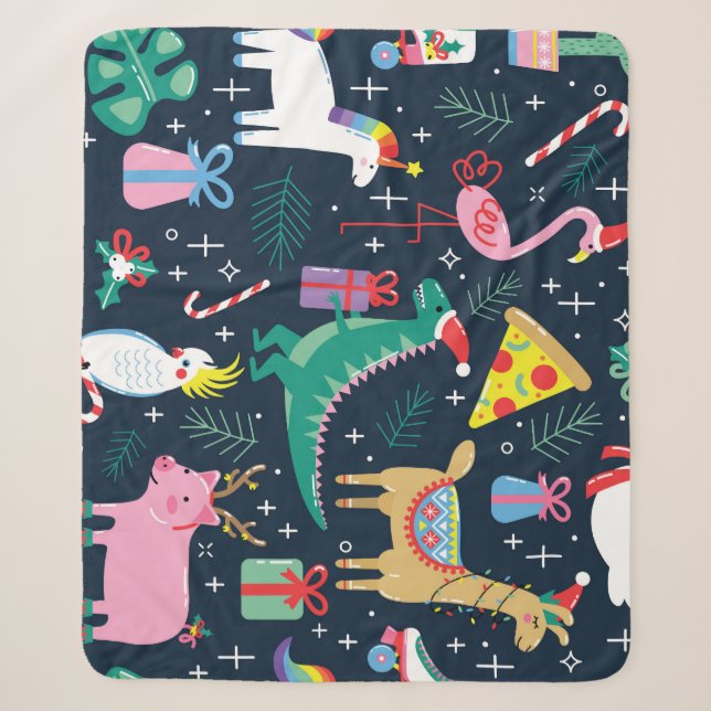 Christmas Animals, Cute Seamless Design. Sherpa Blanket (Front)