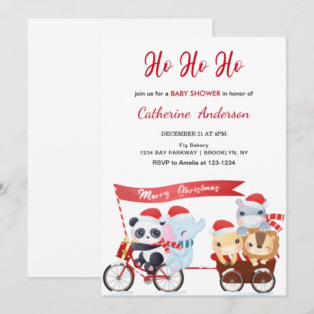 Christmas animals in a car Baby Shower Invitation (Front/Back)