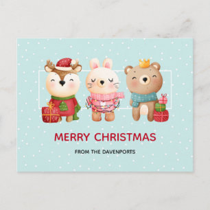 Christmas Animals in Festive Gear Holiday Postcard
