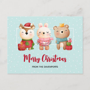 Christmas Animals in Festive Gear Holiday Postcard