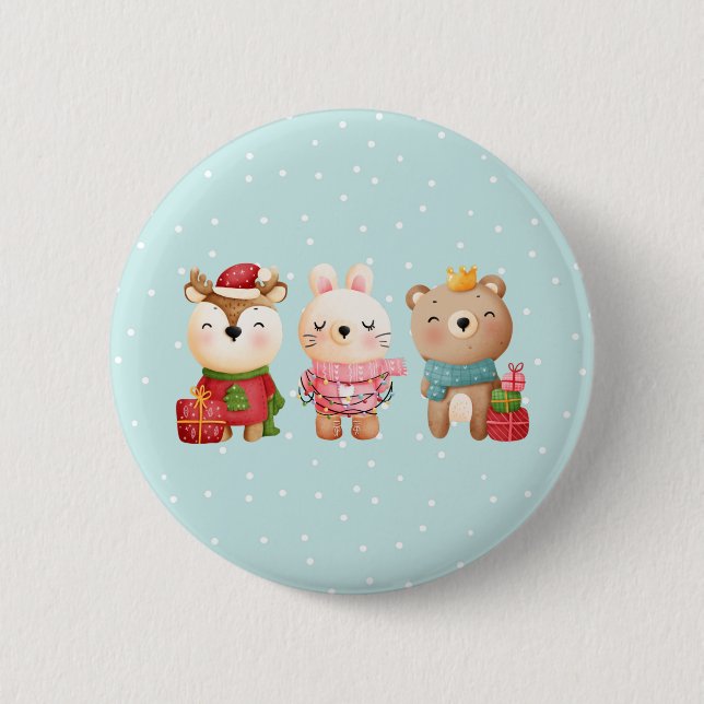 Christmas Animals in Festive Outfits 6 Cm Round Badge (Front)