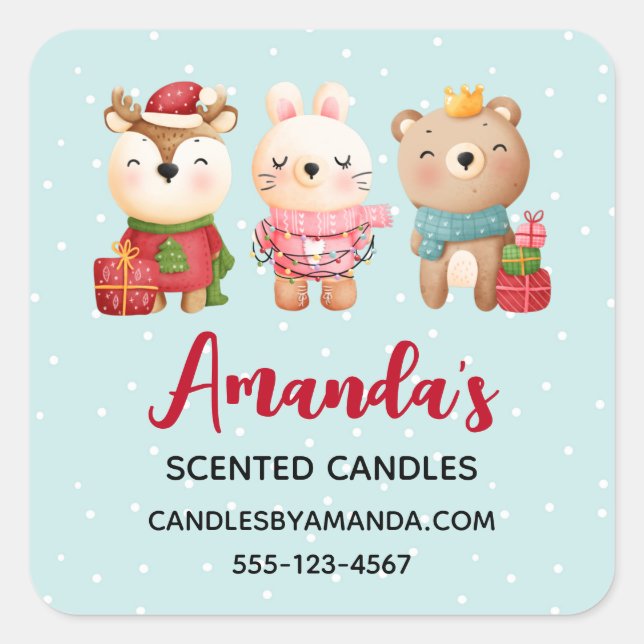 Christmas Animals in Festive Outfits Business Square Sticker (Front)