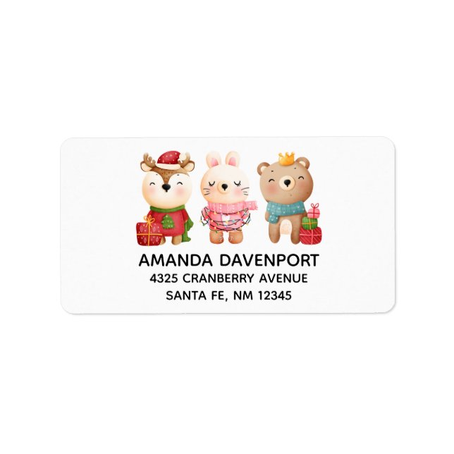 Christmas Animals in Festive Outfits Label (Front)