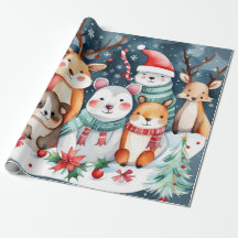Christmas animals Santa Claus Wrapping Paper
