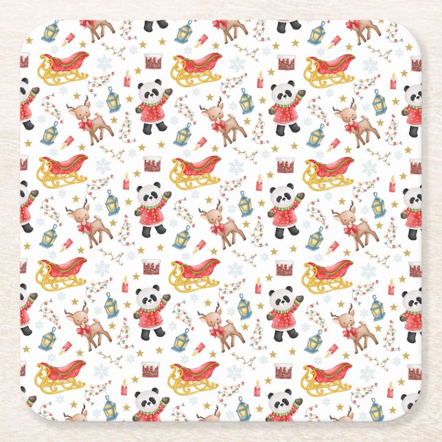 Christmas Animals Square Paper Coaster (Front)
