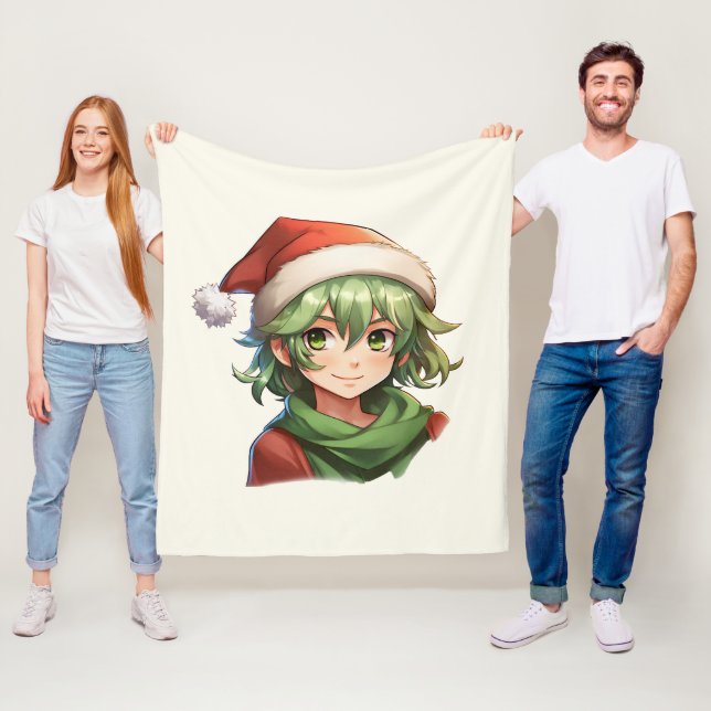 Christmas Anime Elf Portrait Fleece Blanket (In Situ)