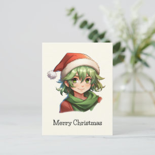Christmas Anime Elf Portrait Holiday Postcard