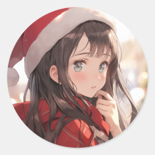Christmas Anime Girl Classic Round Sticker
