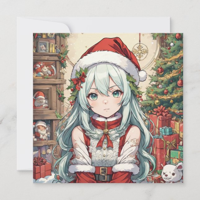 Christmas anime girl  holiday card (Front)