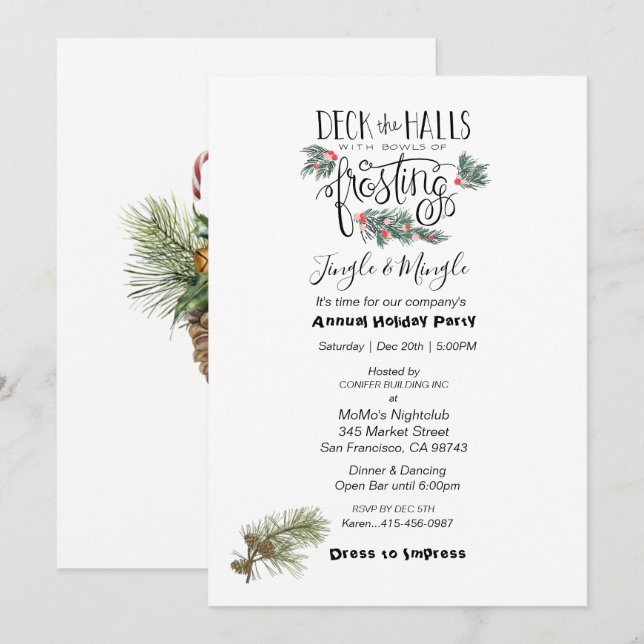 Christmas Annual Holiday Party Pine Needles Invitation (Front/Back)
