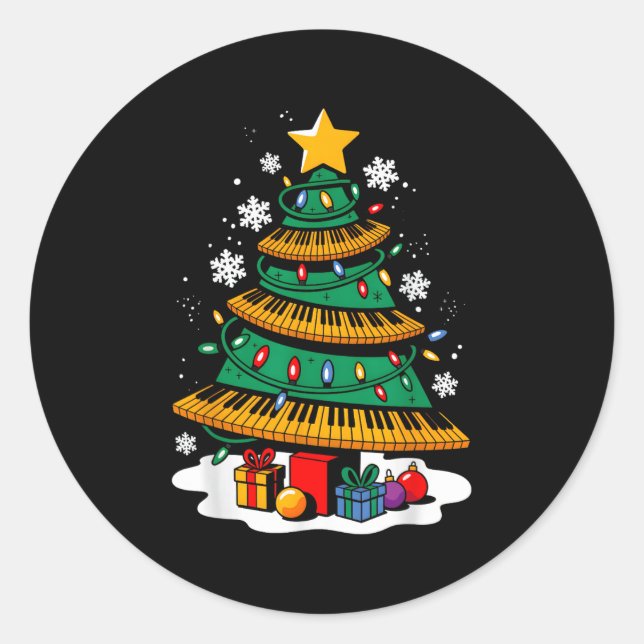 Christmas Ano Player Xmas Tree Funny Music Lover S Classic Round Sticker (Front)