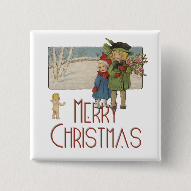 Christmas Antique Children Illustration 1920  15 Cm Square Badge (Front)