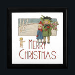 Christmas Antique Children Illustration 1920  Gift Box<br><div class="desc">Vintage Christmas Children and Cherub What a sweet little gem of a Christmas Greeting! Two children bringing Christmas flowers are approached by a Christmas cherub. "Merry Christmas" it says! This charming Christmas children illustration is based on a post card from 1920. The illustration of the Christmas children is quite beautiful....</div>