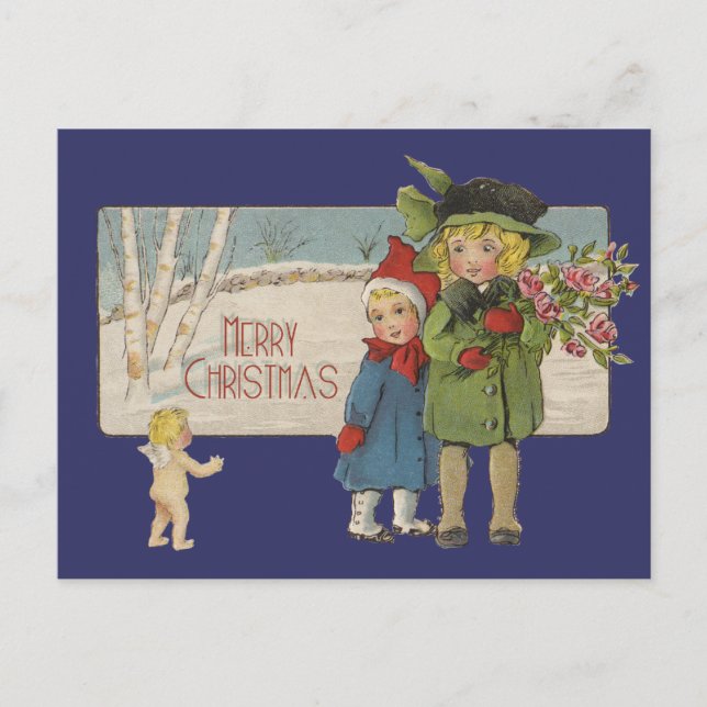 Christmas Antique Children Illustration 1920  Holiday Postcard (Front)