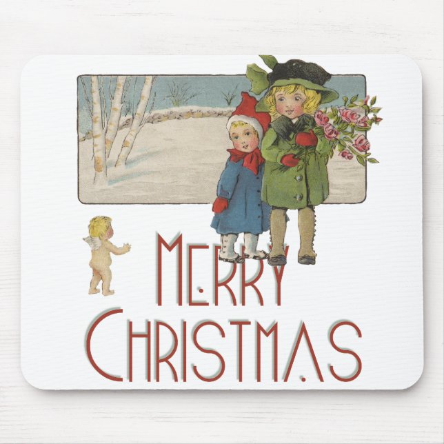 Christmas Antique Children Illustration 1920  Mouse Mat (Front)