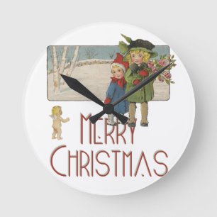 Christmas Antique Children Illustration 1920 Round Clock