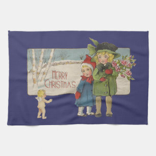 Christmas Antique Children Illustration 1920  Tea Towel