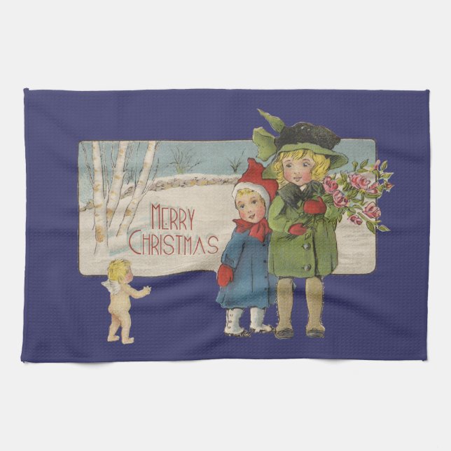 Christmas Antique Children Illustration 1920  Tea Towel (Horizontal)