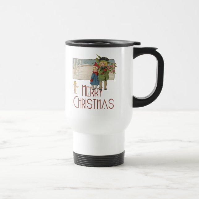 Christmas Antique Children Illustration 1920  Travel Mug (Right)