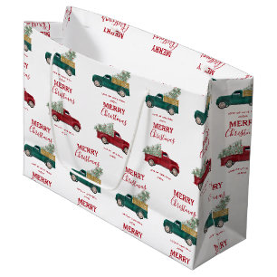 Christmas Antique Pickup Truck Xmas Tree Custom Large Gift Bag