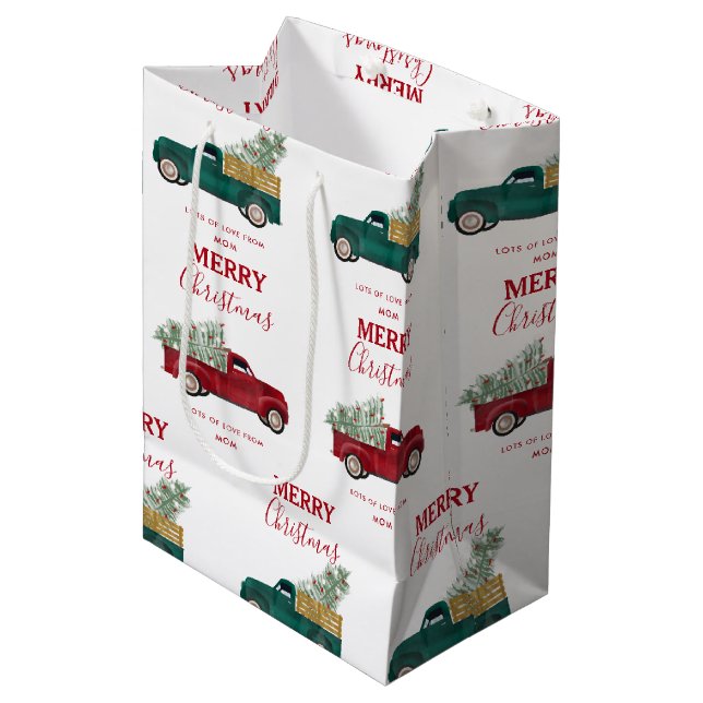 Christmas Antique Pickup Truck Xmas Tree Custom Medium Gift Bag (Front Angled)